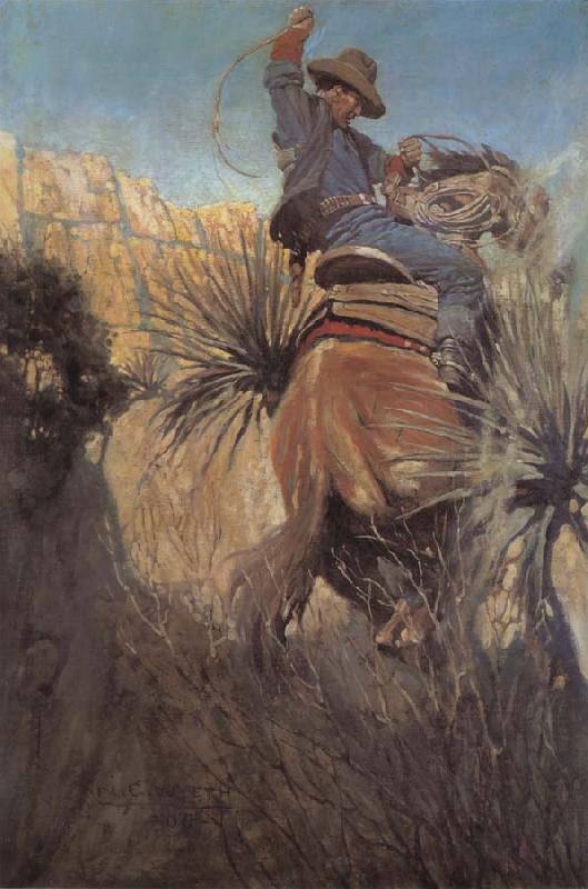 NC Wyeth I Saw His Horse Jump Back Dodgin-a Rattlesnake or Somethin